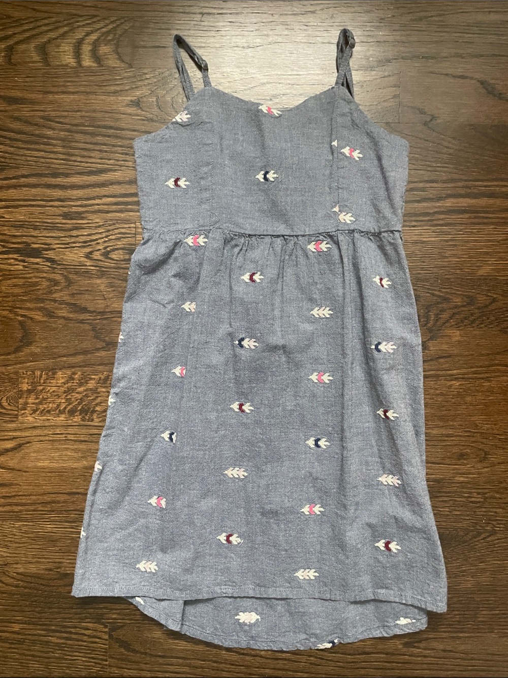 Roxy Girl Denim Blue Spaghetti-Strap Summer Dress with Embroidered Accents